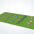 Stepping Stones on Green Grass with Various Colored Stones and Patterns