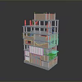 Detailed Multi Storey Building Model With Exposed Brick Wood Metal Frames And Different Floor Designs