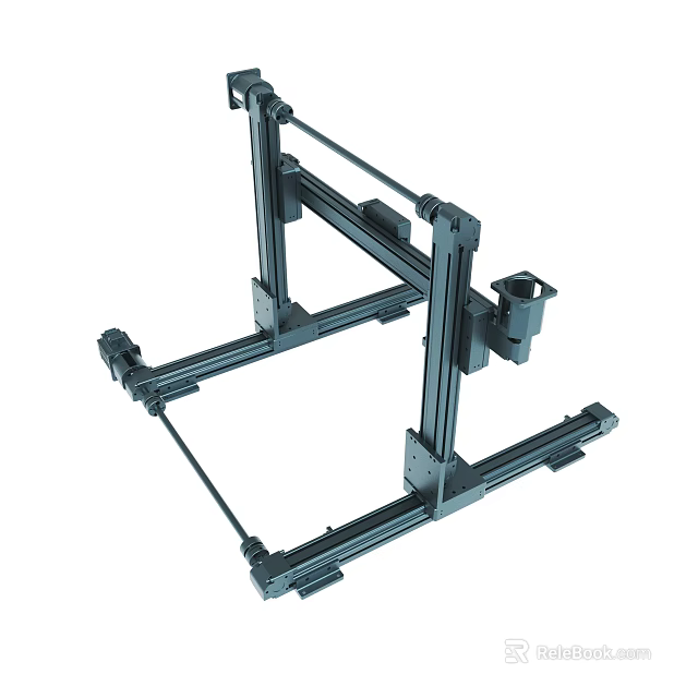 Mechanical Metal Frame Structure With Support Beams And Industrial Components 3d model