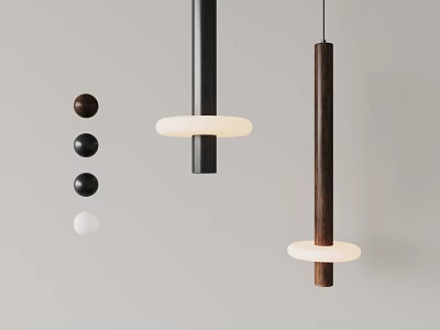 Modern Pendant Lights With Black Metal Wooden Rods White Circular Shades And Balls 3d model