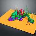 3D Underwater Scene With Colorful Corals Seaweed And Yellow Platform