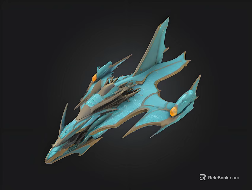Futuristic Sci-Fi Spaceship 3D Model With Streamlined Design Blue Gray Exterior And Orange Lights 3d model 