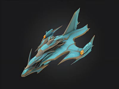 Futuristic Sci-Fi Spaceship 3D Model With Streamlined Design Blue Gray Exterior And Orange Lights 3d model