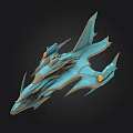 Futuristic Sci-Fi Spaceship 3D Model With Streamlined Design Blue Gray Exterior And Orange Lights