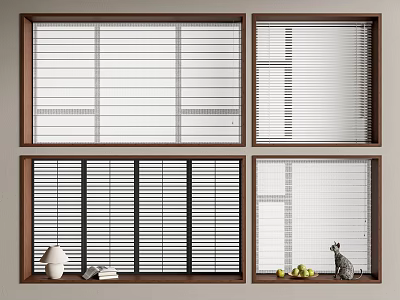 Modern venetian blinds Shangri-La blinds curtains roller blinds table lamp fruit tray windows 3d model