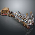 Rustic Brown Heavy Transport Truck Featuring Long Flatbed And Metal Frame With Multiple Wheels