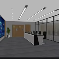 Modern Monitoring Room Interior Featuring Large Display Screens Control Console Ergonomic Chairs And Ceiling Lights