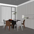 Modern Restaurant Interior Design With Round Dining Table Chairs Gray Cabinets And Plants 3d model