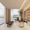 Modern Retail Store Interior With Elegant Shelves Glass Table Displayed Items And Decorative Plants