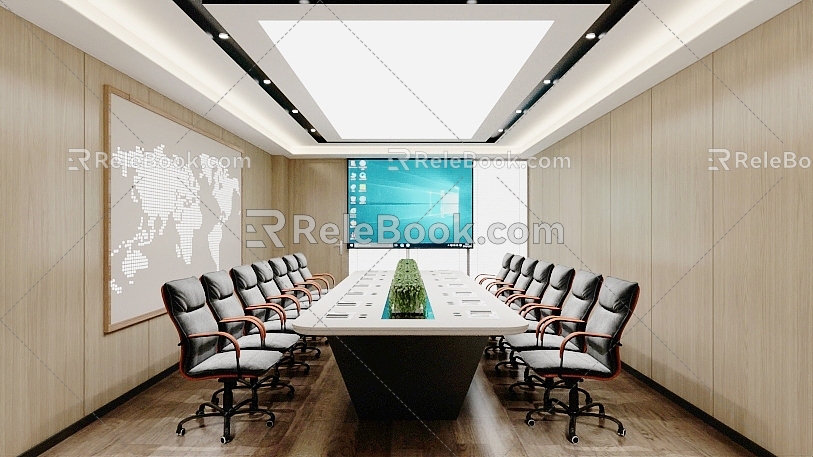 Meeting Room Conference Table Map Hanging Picture Projection 3d model