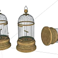 Golden Decorative Birdcage Ornament Set With Intricate Bases For Home
