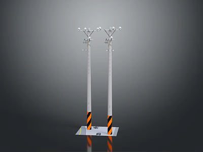 Safety Warning Poles With Black Yellow Stripes Top Brackets And Base Stand 3d model