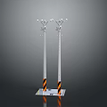 Safety Warning Poles With Black Yellow Stripes Top Brackets And Base Stand
