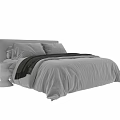 Modern Double Bed With Gray Linen Bedspread And White Pillowcases In Bedroom