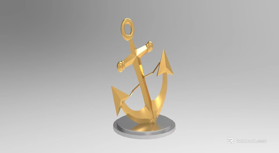 Golden Anchor Shaped Decorative Ornament Set With Silver Base For Home Decoration 3d model 
