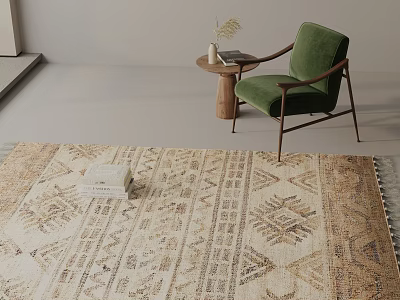 Beige And Brown Square Rug With Geometric Pattern For Bohemian Living Room Decor 3d model