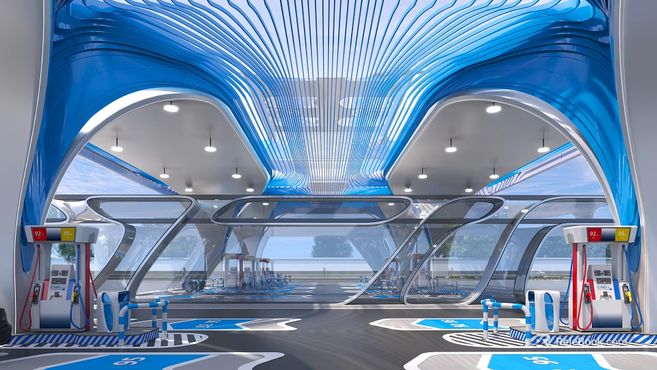 Modern Futuristic Fitness Center With Equipment And Lights 3d model 