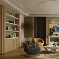 Elegant Modern Living Room Interior With Sofa Fireplace Artwork And Chandelier