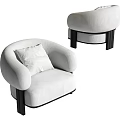 Comfortable Modern White Single Sofa with Rounded Arms Pillow and Black Legs 3d model