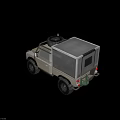 Beige Off-Road Vehicle With Large Off-Road Tires Rear Camping Module Roof Rack And Rear Window