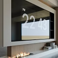 Modern Wooden TV Stand With Built-in TV Fireplace And Bookshelf In Living Room