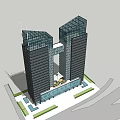Modern High Rise Office Building With Glass Facade And Entrance Design