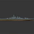 Battleship Warship Naval Vessel With Blue Deck Cannons And Upper Structure 3d model