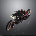 Vintage Motorcycle with Dual Headlights Red Seat Spoked Wheels Retro Mechanical Design and Reflective Surface