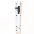 White Metal Door Handle With Black Component And Screws On Door