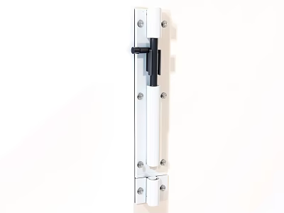 White Metal Door Handle With Black Component And Screws On Door 3d model