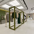 Modern Clothing Store Interior With Green Racks Hanging Garments Arched Design And Comfortable Seating Area
