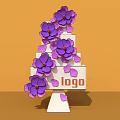 Multi layered White Structure With Purple Flowers And Logo On Orange Background 3d model
