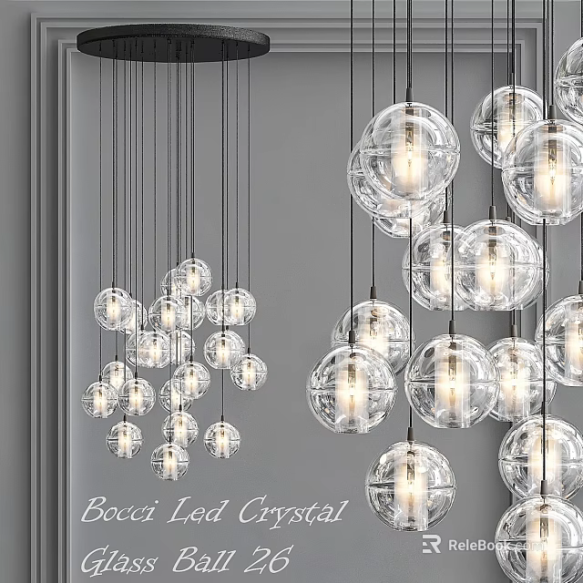 Transparent Glass Sphere Chandeliers Hanging In Modern Interior With Elegant Design 3d model 