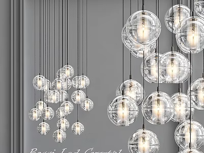 Transparent Glass Sphere Chandeliers Hanging In Modern Interior With Elegant Design 3d model