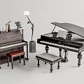 Elegant Musical Instruments Setup With Grand Upright Pianos Stools Floor Lamp Sheet Music And Decor