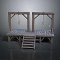 Wooden Platform Structure With Tall Frames Hanging Rings And Wooden Steps 3d model