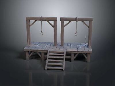 Wooden Platform Structure With Tall Frames Hanging Rings And Wooden Steps 3d model