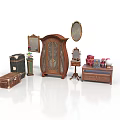 Vintage Furniture Collection With Wardrobe Suitcase Dressing Table And Mirror Vase Tea Set