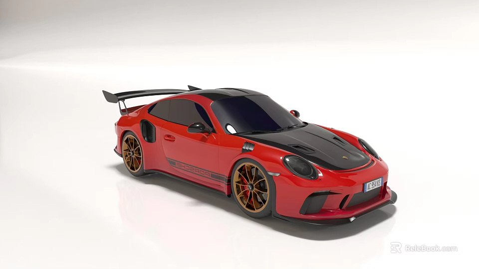 Red Black Sports Car With Aerodynamic Rear Spoiler And Gold Alloy Wheels 3d model 