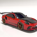 Red Black Sports Car With Aerodynamic Rear Spoiler And Gold Alloy Wheels