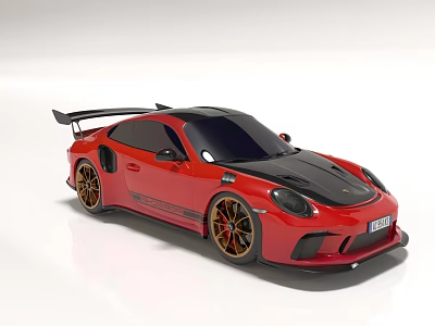 Red Black Sports Car With Aerodynamic Rear Spoiler And Gold Alloy Wheels 3d model