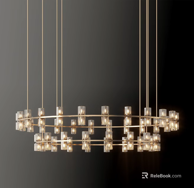 Modern Multi Tiered Chandelier With Golden Frame And Glass Light Fixtures 3d model 