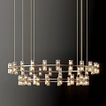 Modern Multi Tiered Chandelier With Golden Frame And Glass Light Fixtures