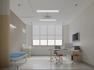 Bright Hospital Outpatient Clinic Room With Bed Desks And Monitors 3d model