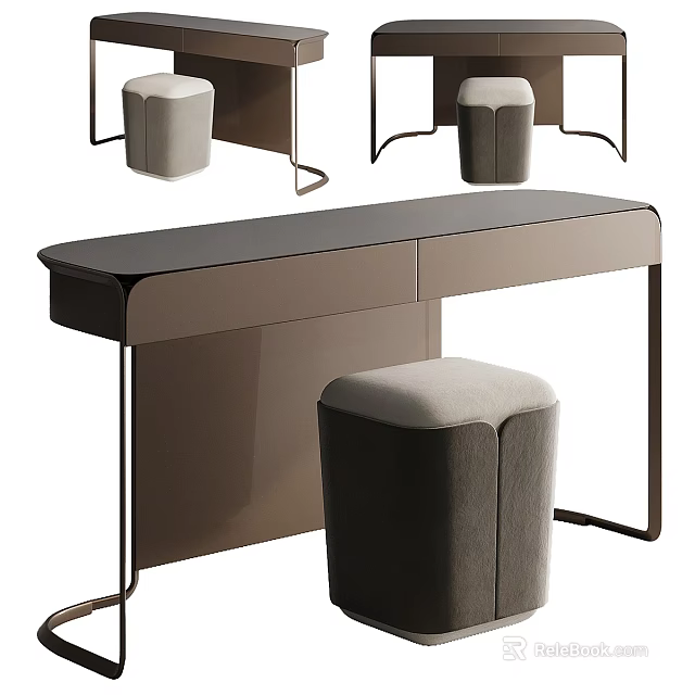 Modern Sleek Dressing Table Design With Upholstered Stool And Metal Frame 3d model