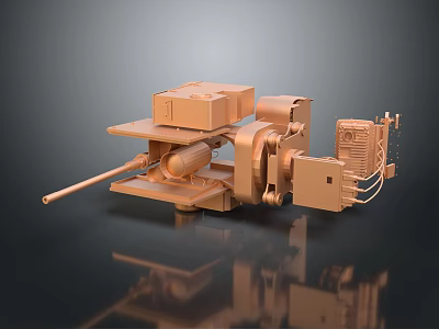3D Rendering Of Copper Colored Mechanical Device With Platform Motor Long Rod And Components 3d model