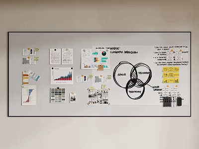 Collaborative Whiteboard With Business Project Planning Charts Notes And Diagrams 3d model