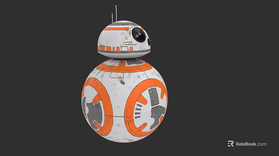 BB-8 Droid Game Movie Character With Spherical White And Orange Detailed Design 3d model 