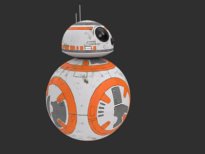 BB-8 Droid Game Movie Character With Spherical White And Orange Detailed Design 3d model