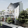 Detached Villa Exterior Design With White Facade Balcony Large Windows And Surrounding Trees Driveway
